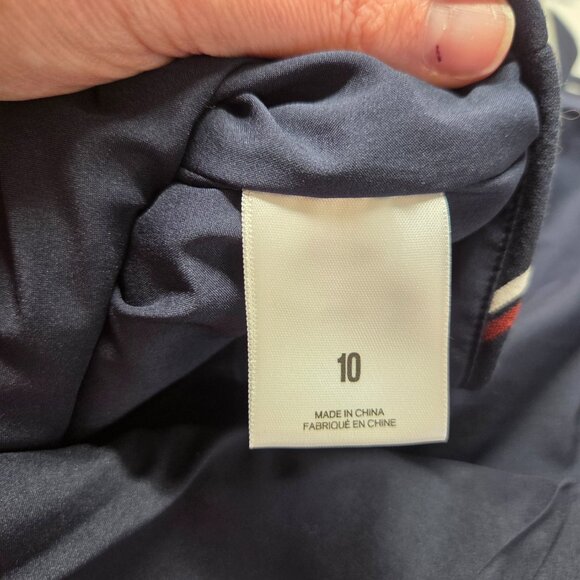 Express 10 Navy Blue Red Stripes Layered Flowy Ruffle Holiday Mini Skirt - Picture 8 of 9